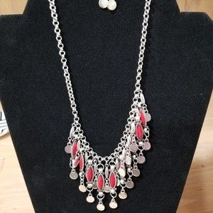NWT Paparazzi Red and Silver Bohemian Inspired Necklace and Earring Set